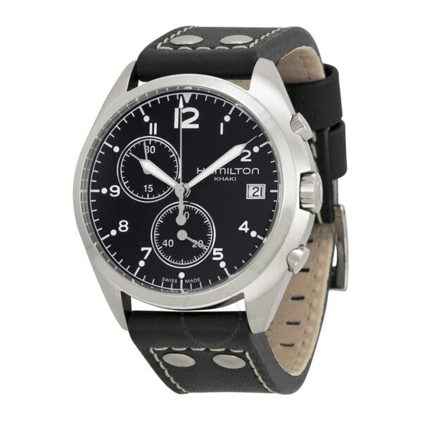 Replacement Hamilton Khaki Aviation watch band black leather strap