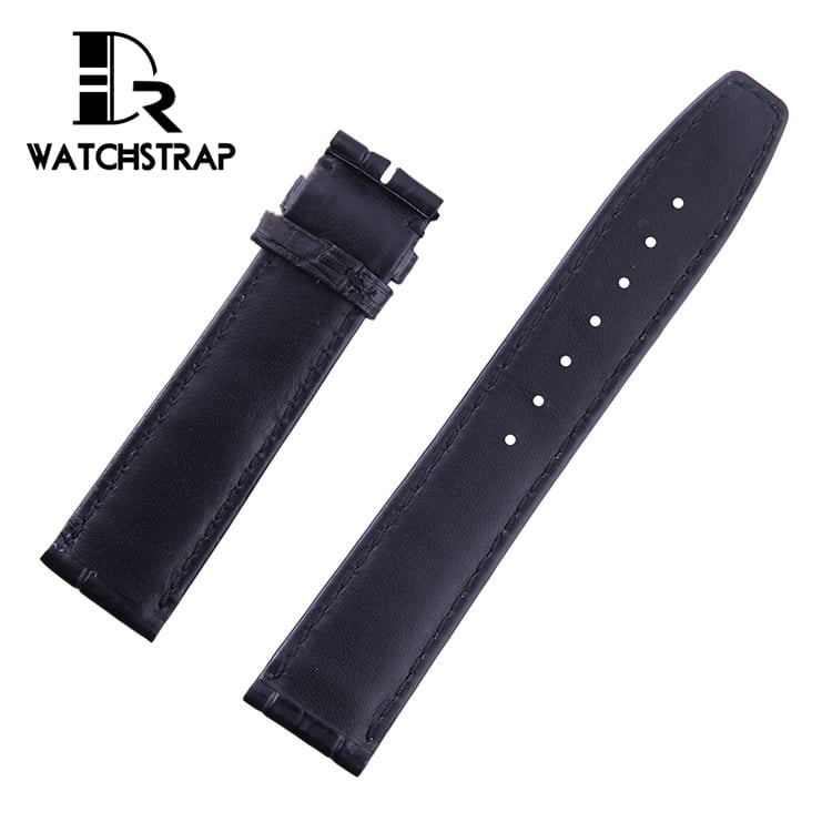 Aftermarket OEM replacement Black alligator Leather watch straps for IWC Portofino / Portuguese Chronograph luxury watches online 18mm 20mm strap size with multi colors including black brown blue orange and more watchbands at a discount price.