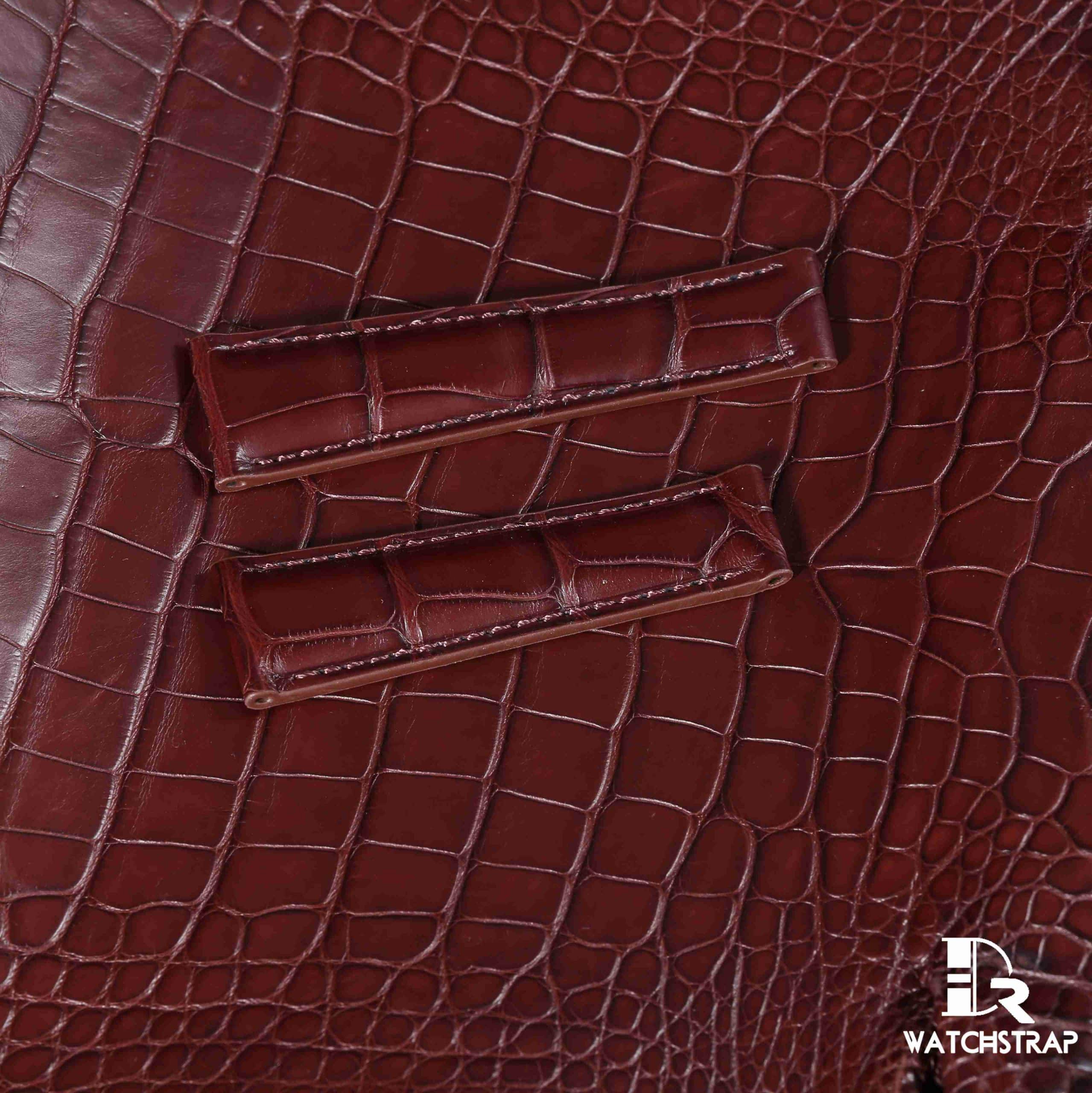 Genuine red brown alligator leather material