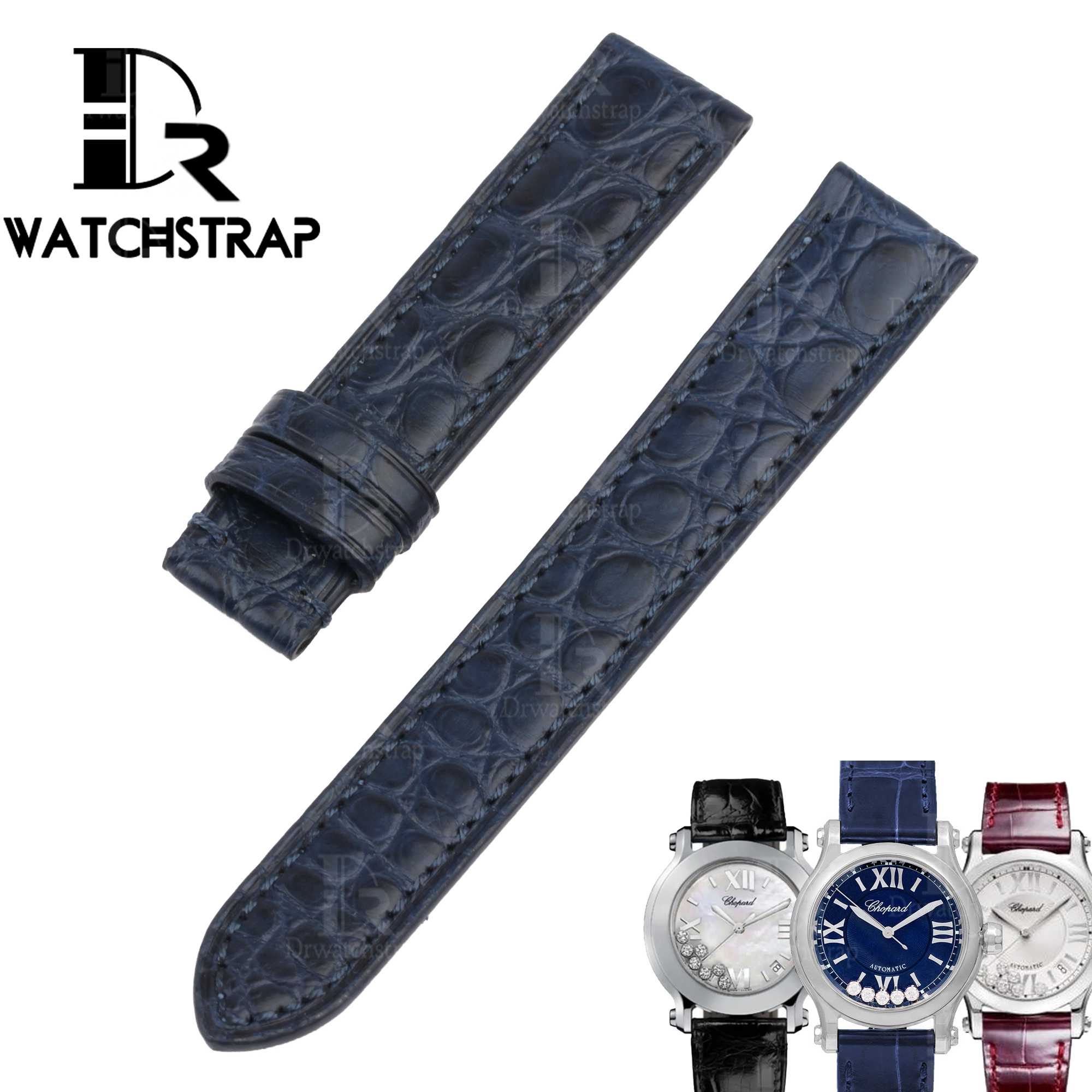 replacement Blue alligator leather strap band 18mm 15mm for Chopard watch happy sport diamond 30mm