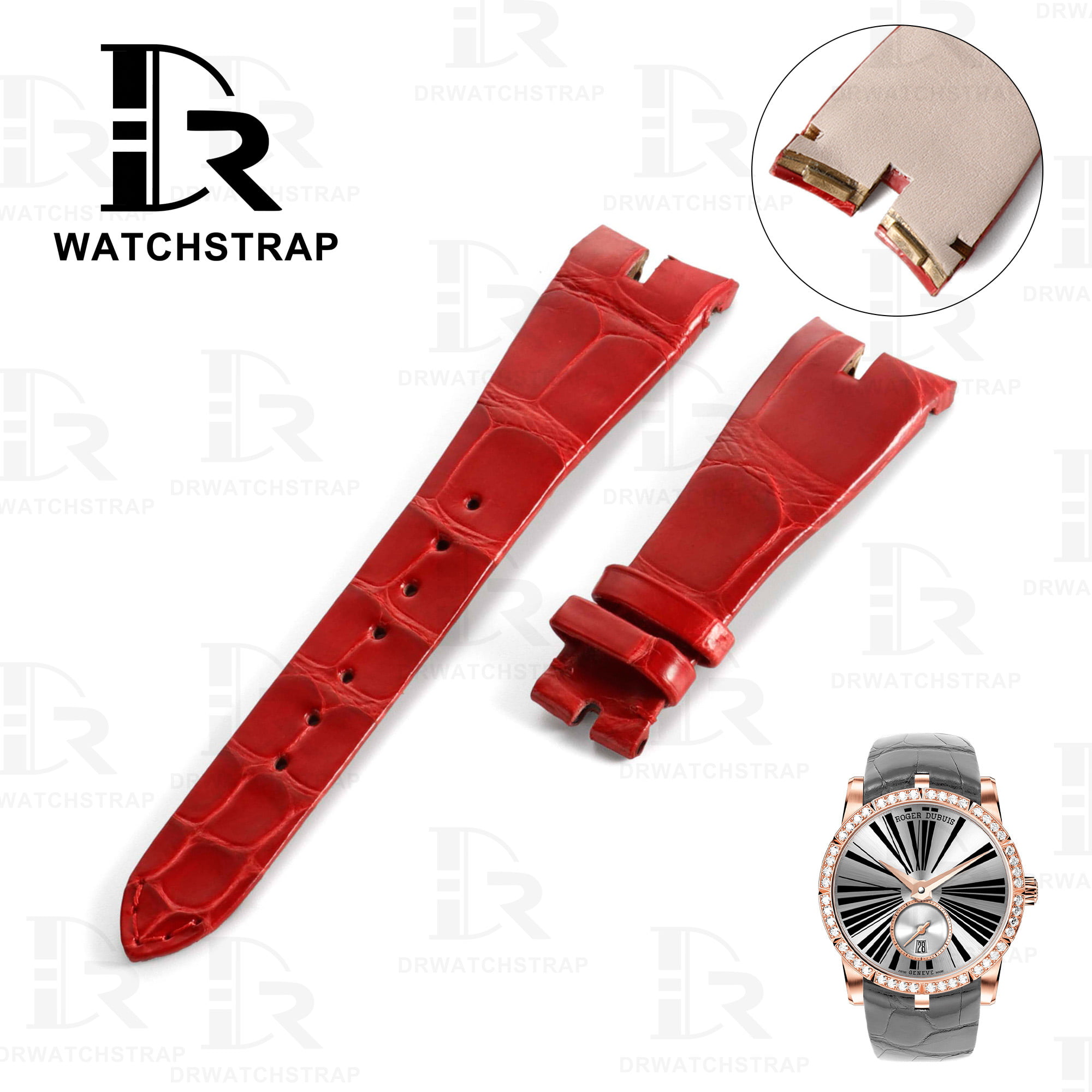 Best quality replacement Red leather alligator siamese red Roger Dubuis replacement straps and watch bands for Roger Dubuis Excalibur ladies' women's watches online for sale a (1)