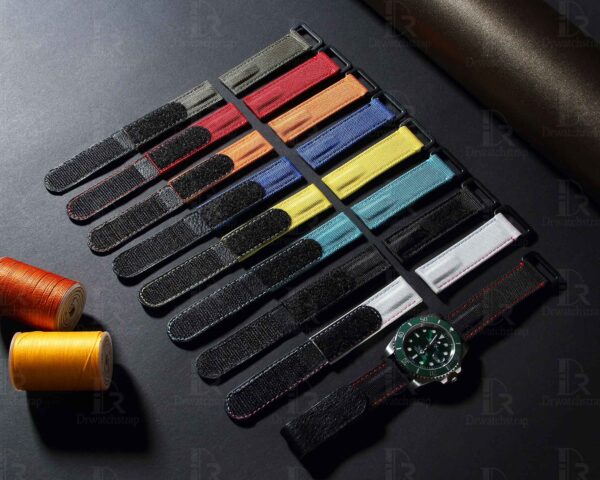 Best quality 20mm Rolex Velcro watch strap replacement canvas black blue green yellow red orange watchbands for Rolex Omega Patek Philippe Blancpain sailcloth Canvas nylon strap online