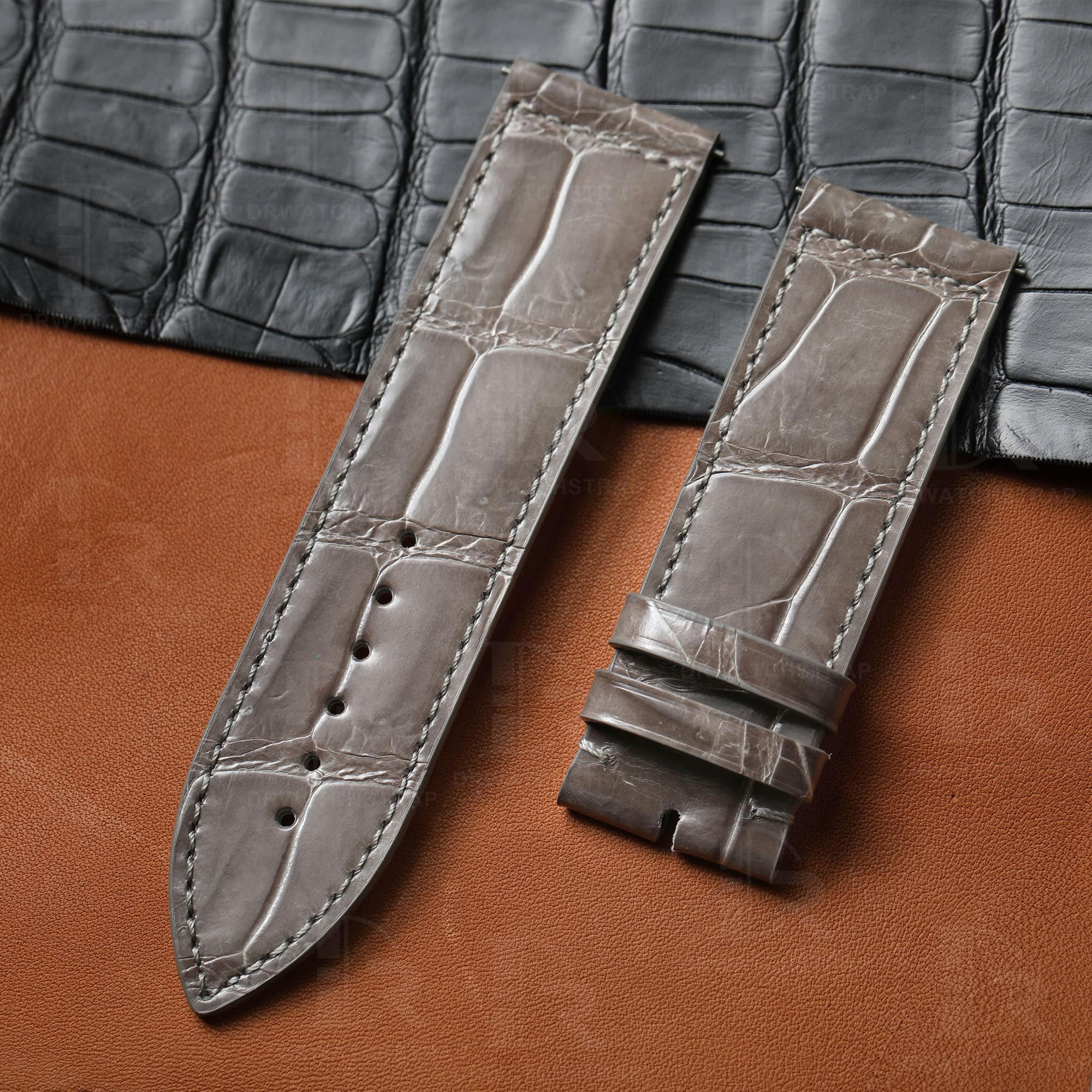 Custom handmade best quality grade A American crocodile 26mm Grey leather alligator strap and watch band replacement fit for Franck Muller Master Square 6000 h SC DT luxury watches online - High-end leather straps 100% hand stitched for sale