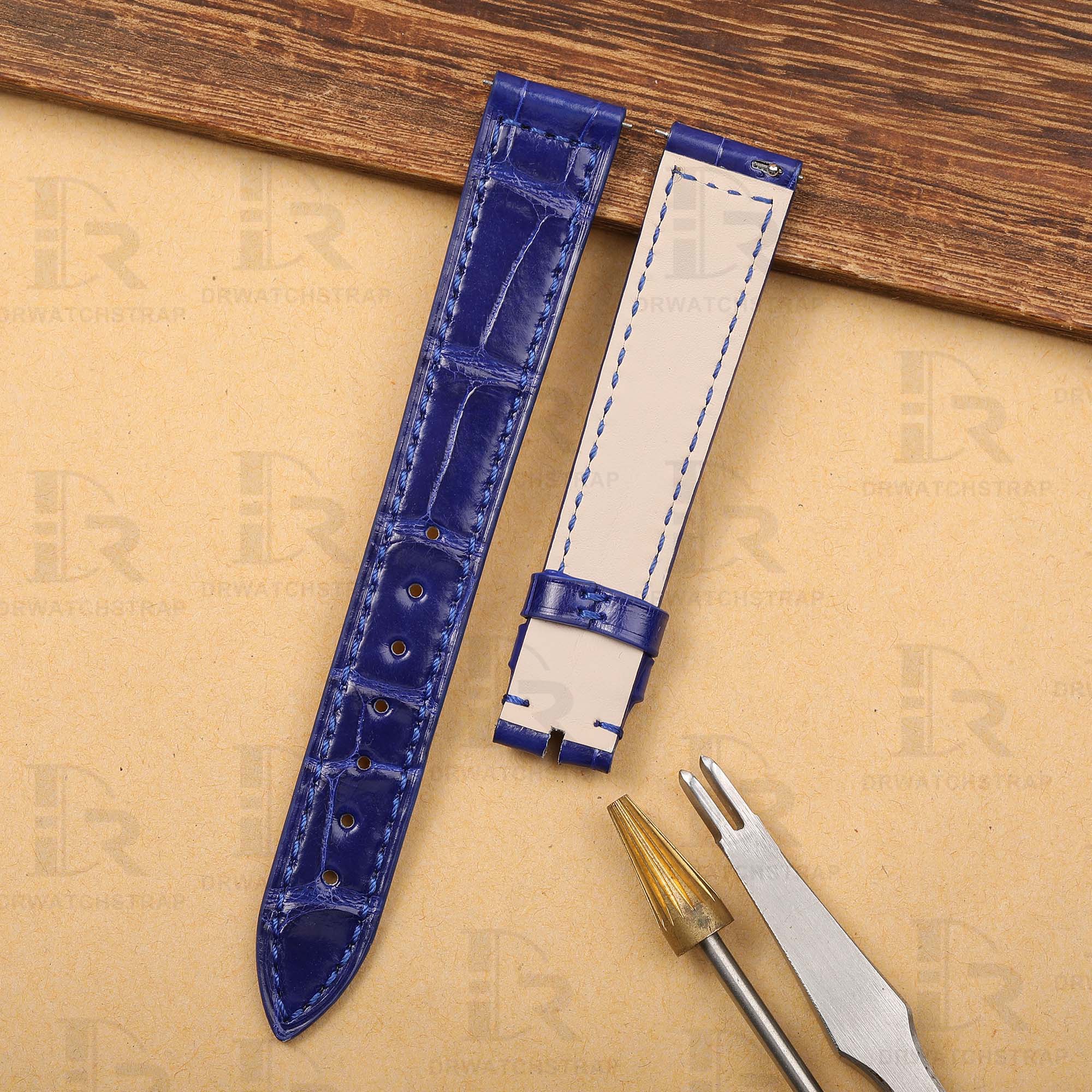 Replacement blue leather straps for Franck Muller Long Island watchbands (1)