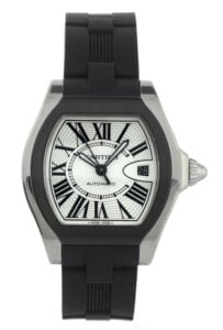 Cartier Roadster Chronograph on Wrist with custom orange alligator leather strap