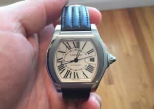 Custom handmade replacement orange alligator leather watchband for Cartier Roadster straps White Stitches