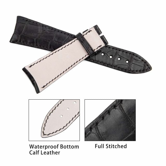 Handmade Black Alligator Leather watch band Curved End fit for Jules Audemars Extra-thin