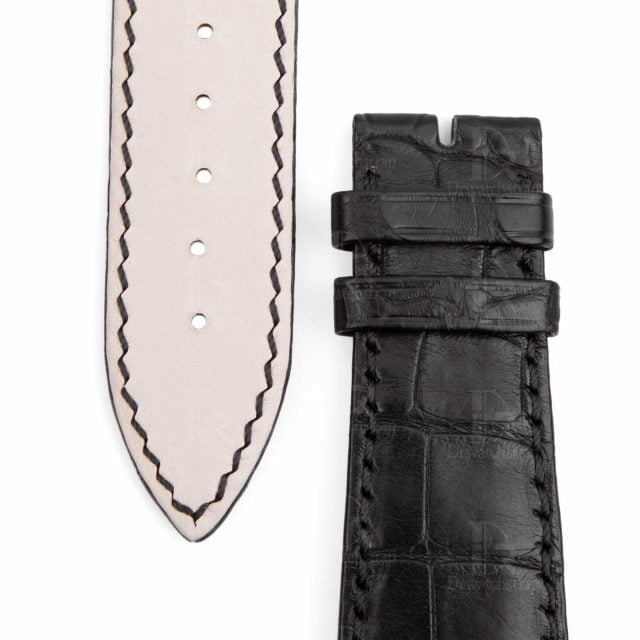 Handmade Black Alligator Leather watch band Curved End fit for Jules Audemars Extra-thin