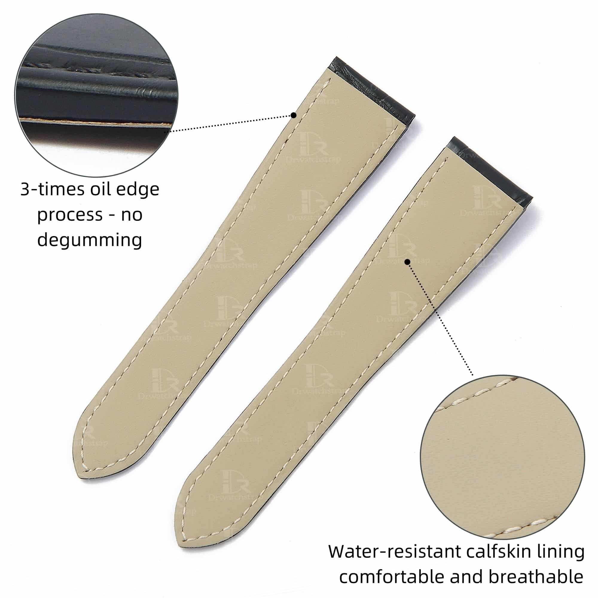 Best quality OEM high-end replacement black alligator crocodile leather Cartier Calibre watch strap and watch band for Cartier Calibre dive watches online - Aftermarket leather watchbands for Cartier Calibre at a low price