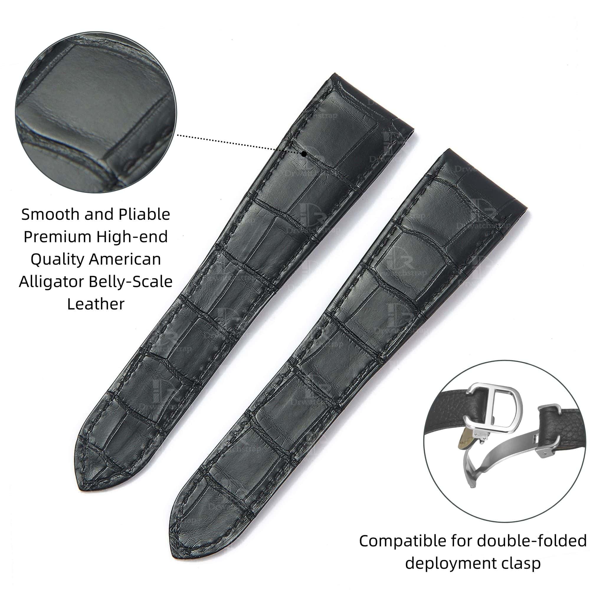 Best quality OEM high-end replacement black alligator crocodile leather Cartier Calibre watch strap and watch band for Cartier Calibre dive watches online - Aftermarket leather watchbands for Cartier Calibre at a low price
