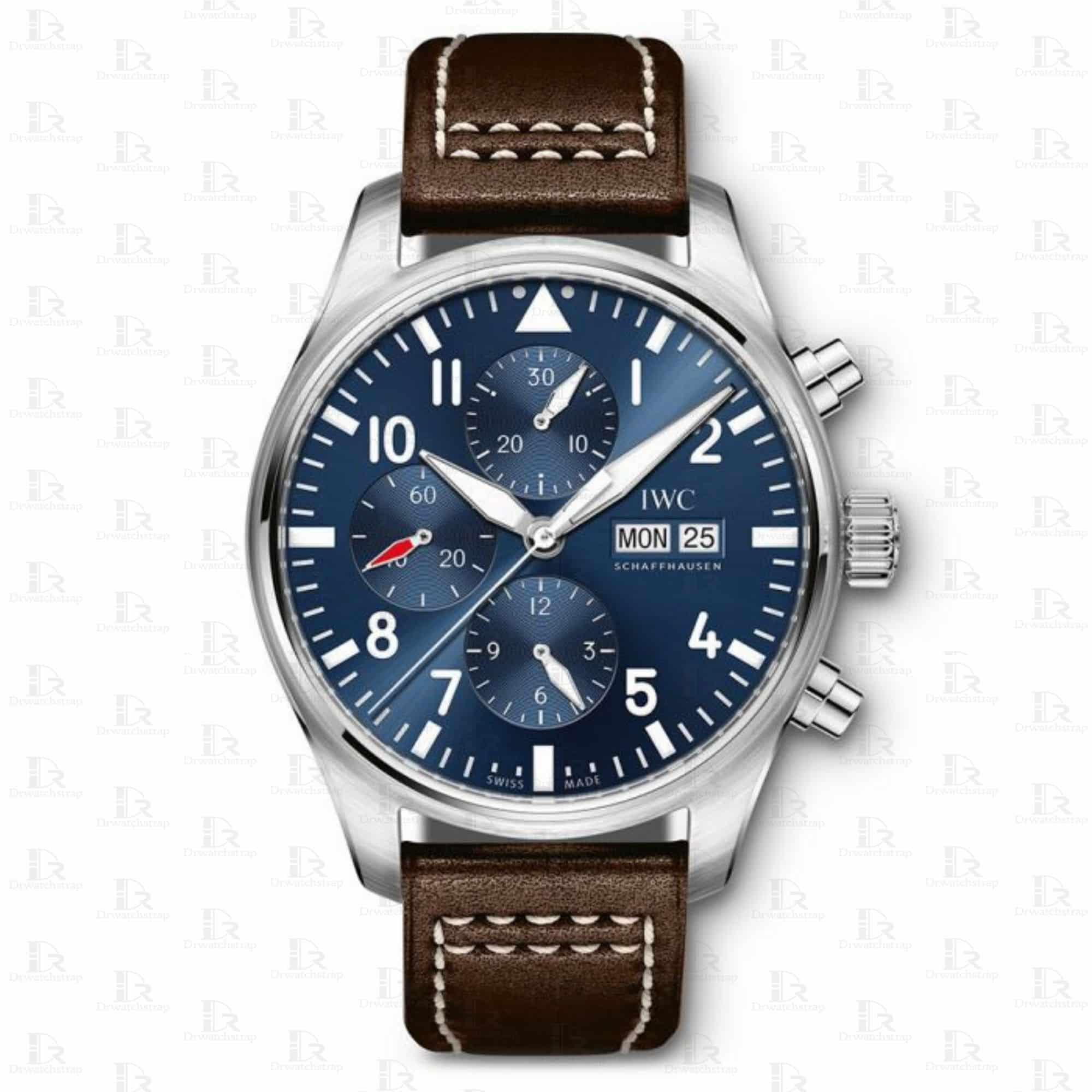 Revival Strap 21mm Pilot Style Blue Ostrich Leather Watch Strap for IWC, Semi Square Tail