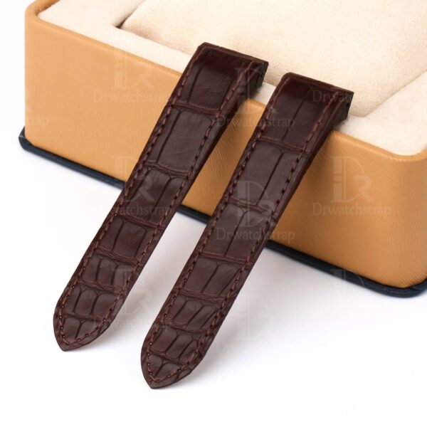 Custom handmade best quality replacement Brown America Alligator Leather Cartier Santos 100 watch straps and watch bands Cartier Santos 100 Midsize Large Chronograph XL size watches - OEM aftermarket high-end leather watchbands online at a low price