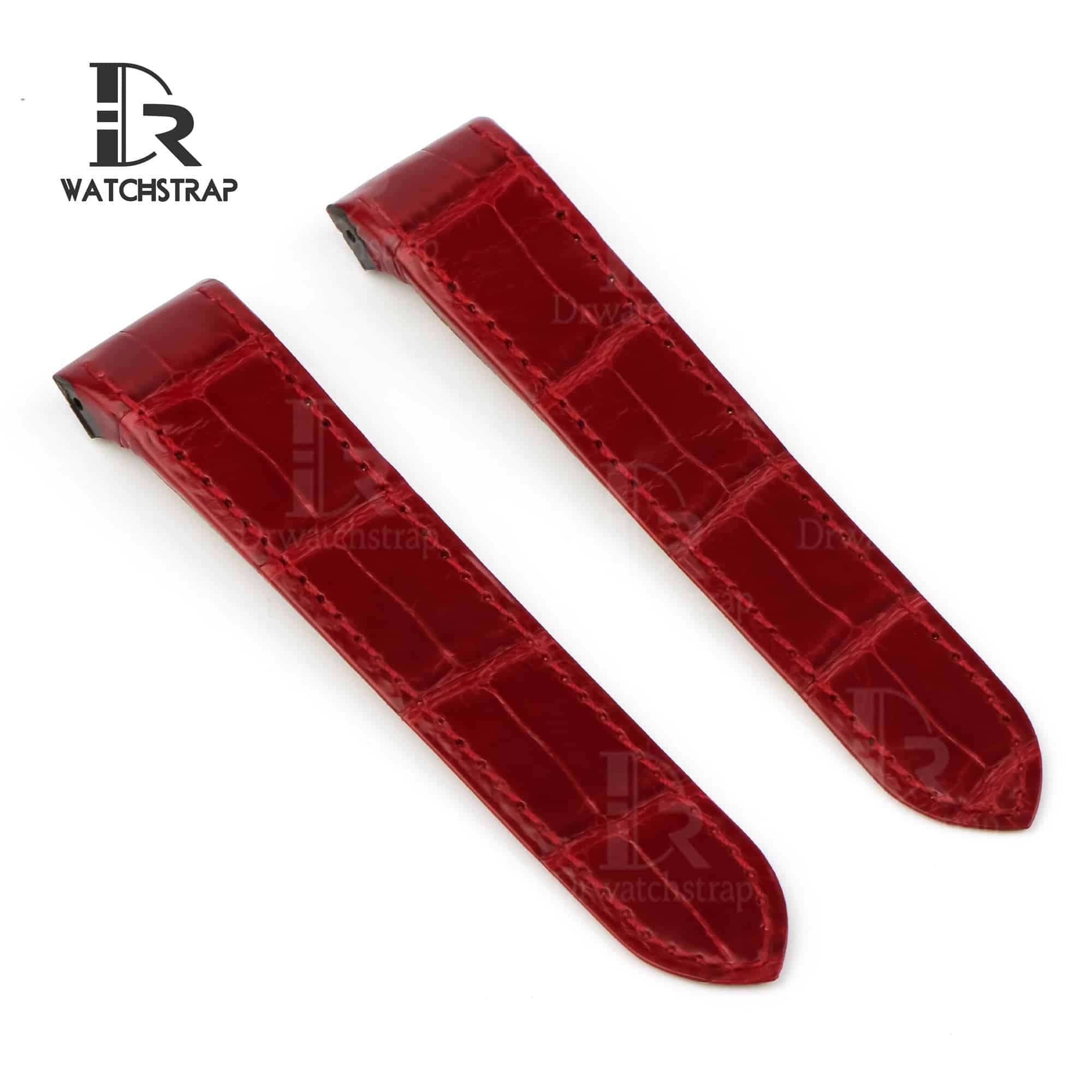 Custom handmade best quality replacement Red America Alligator crocodile leather Cartier Santos 100 watch straps and watch bands for Cartier Santos 100 Medium Large Chronograph XL size watches - OEM aftermarket high-end leather watchbandx and strap online at a low price