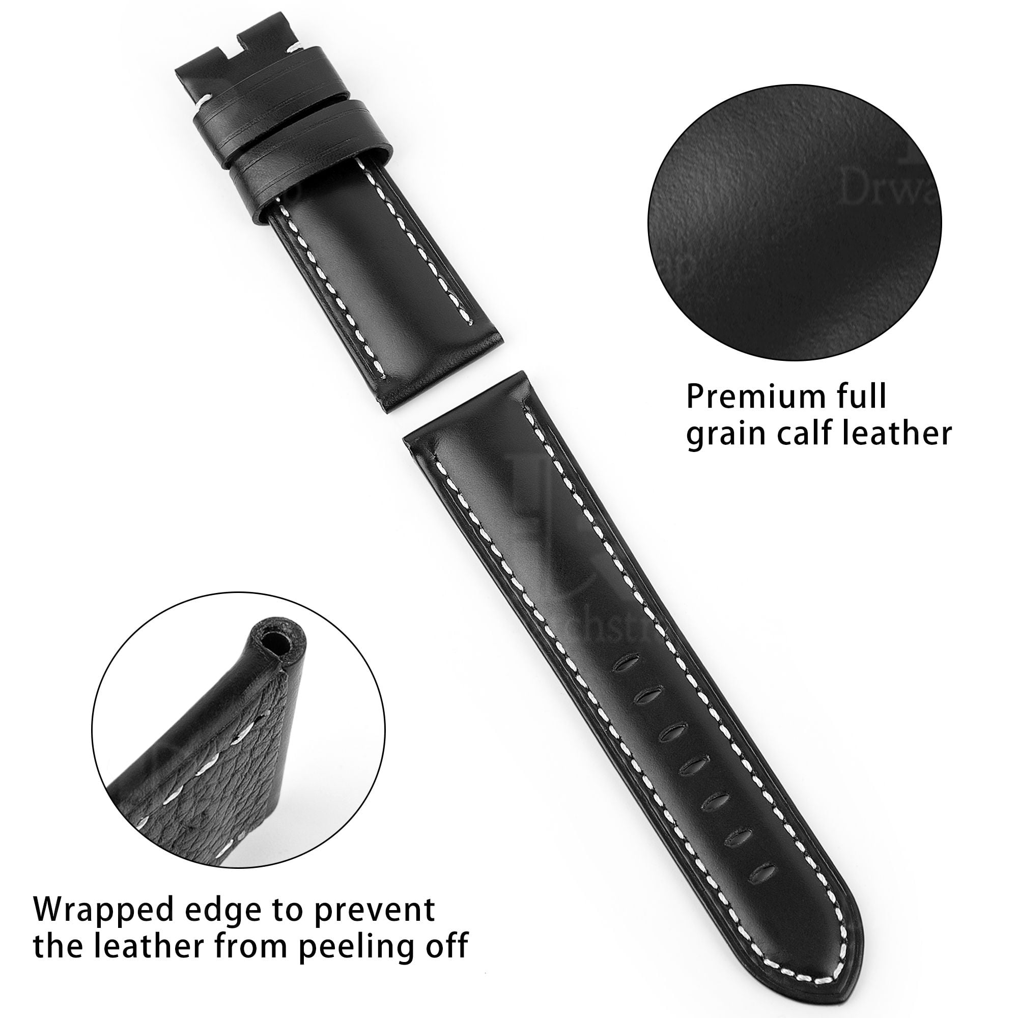 Premium aftermarket best OEM handmade Black Panerai calfskin leather Strap and watch band replacement 22mm 24mm for Panerai Luminor Due luxury watches from dr watchstrap for sale - Shop the premium calf leather material wholesale straps and watchbands online at a low price
