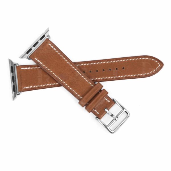 Handmade Brown Leather strap compatible with Apple Watch 38mm, 40mm, 42mm, 44mm - Image 6