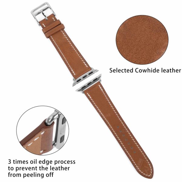 Handmade Brown Leather strap compatible with Apple Watch 38mm, 40mm, 42mm, 44mm - Image 8