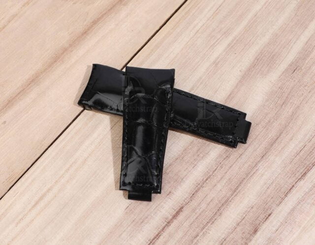 Best quality genuine OEM handmade aftermarket black Curved End link alligator crocodile belly-scale high-end replacement Rolex Submariner black leather watch strap and watch band for sale - Shop the high-end custom Alligator straps and watchbands 20mm at a low price