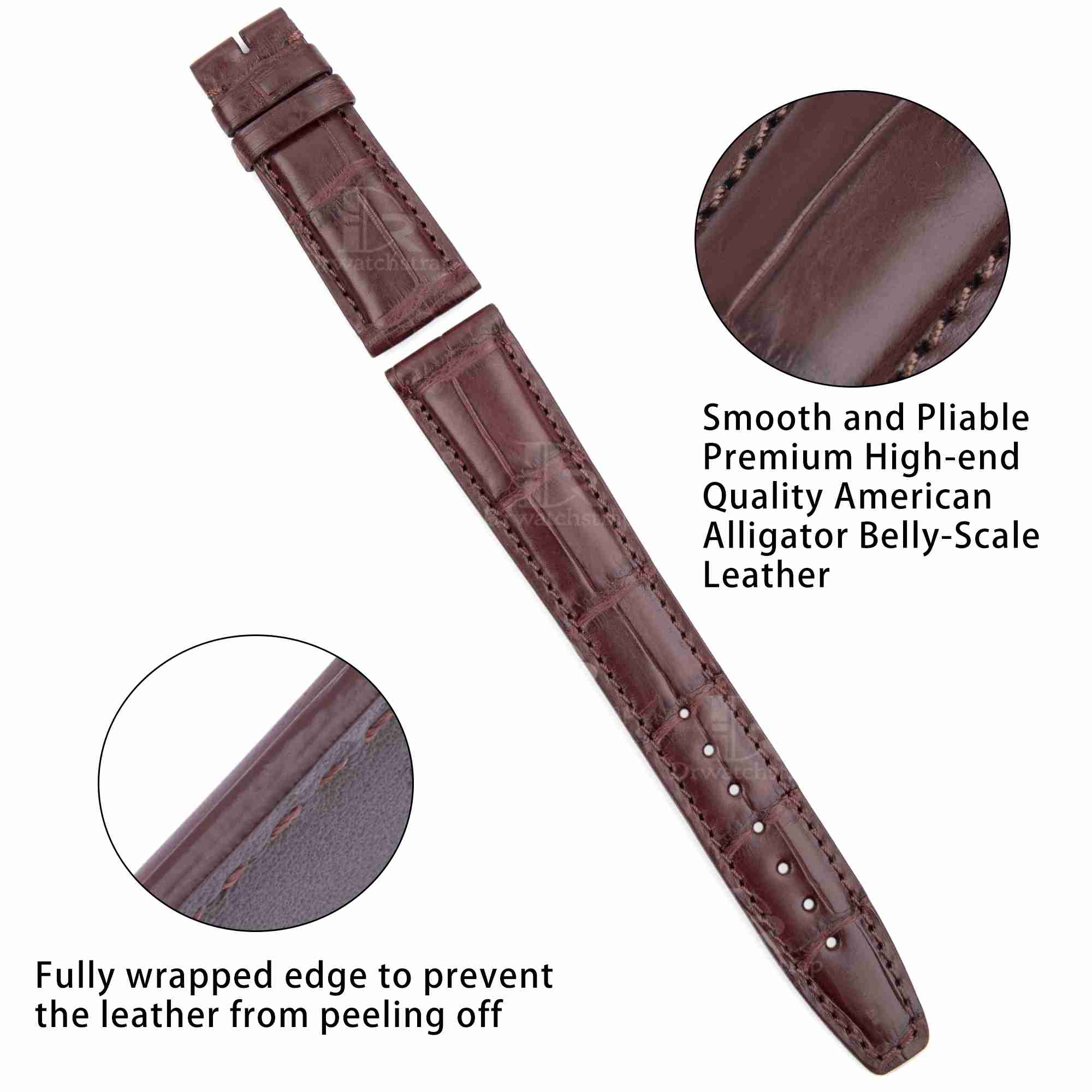 22mm Replacement Brown Leather Watch Band fit for IWC Portuguese American Alligator Skin