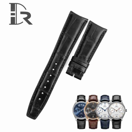 22mm IWC Curved End Black Alligator Leather watch strap handmade