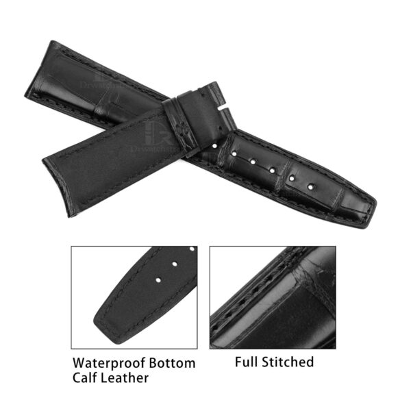 22mm IWC Curved End Black Alligator Leather watch strap handmade