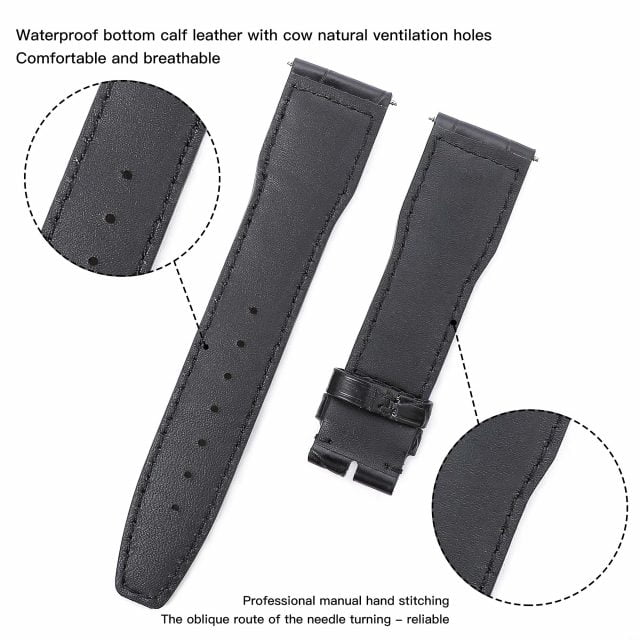 waterproof bottom calf leather and 100% hand stitched Custom best quality handmade black alligator crocodile 20mm 21mm leather IWC watch straps and watch bands replacement for IWC Pilot's watch Mark XVIII Chronograph - shop the grade A crocodile leather watchbands online