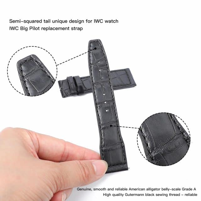 Custom best quality handmade black alligator crocodile 20mm 21mm leather IWC watch straps and watch bands replacement for IWC Pilot's watch Mark XVIII Chronograph - shop the grade A crocodile leather watchbands online