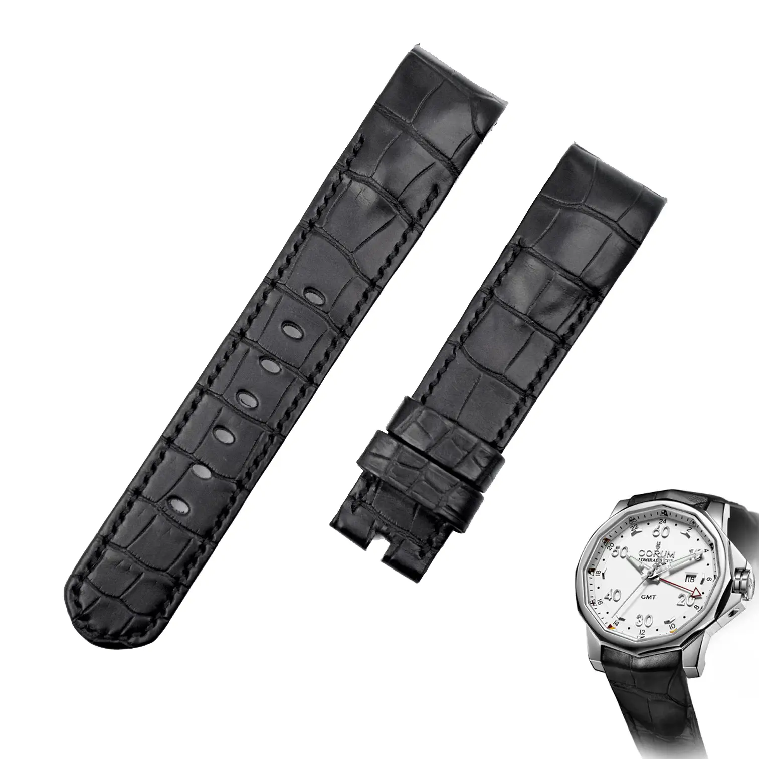 Corum watch strap - Admirals Cup bracelet replacement Black Alligator