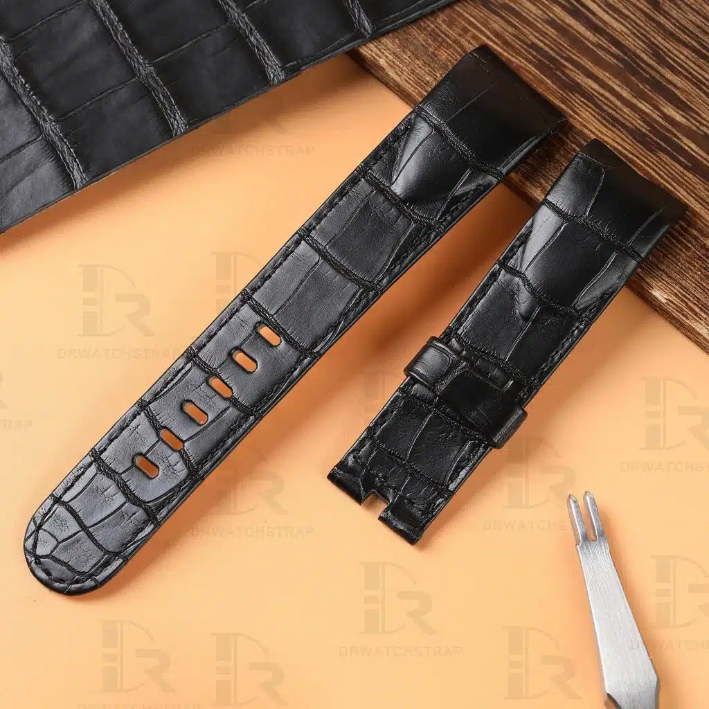 Custom handmade Replacement Black Alligator Leather watch strap fit for Corum Admirals Cup watch band