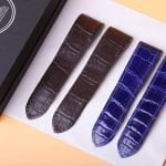 Cartier Santos 100 Anniversary Yellow Dark Blue alligator leather watch band strap