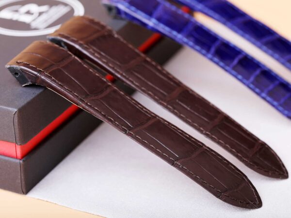 Custom handmade best quality replacement Blue Brown America Alligator crocodile leather Cartier Santos 100 watch straps and watch bands for Cartier Santos 100 Medium Large Chronograph XL size watches - OEM aftermarket high-end leather watchbandx and strap online at a low price