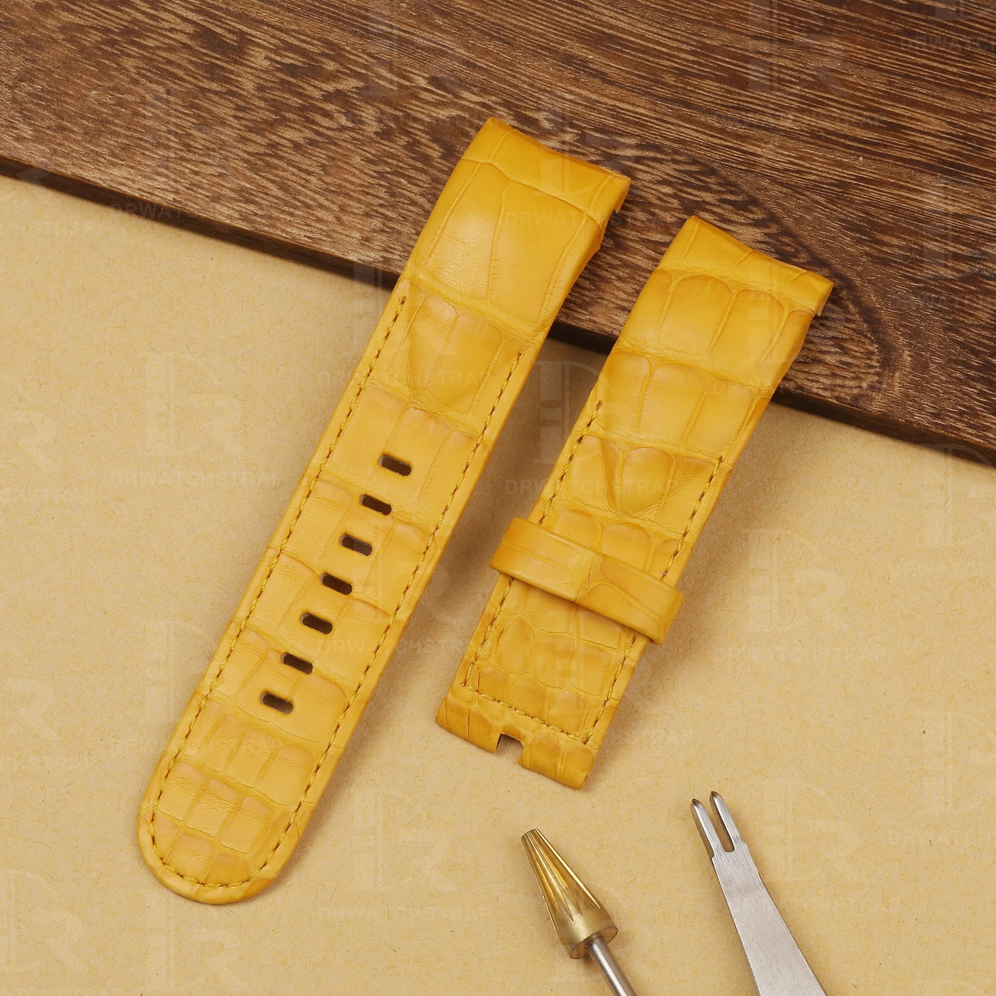 Buy custom Corum Admirals Cup yellow leather watchbands 20mm 22mm 24mm straps