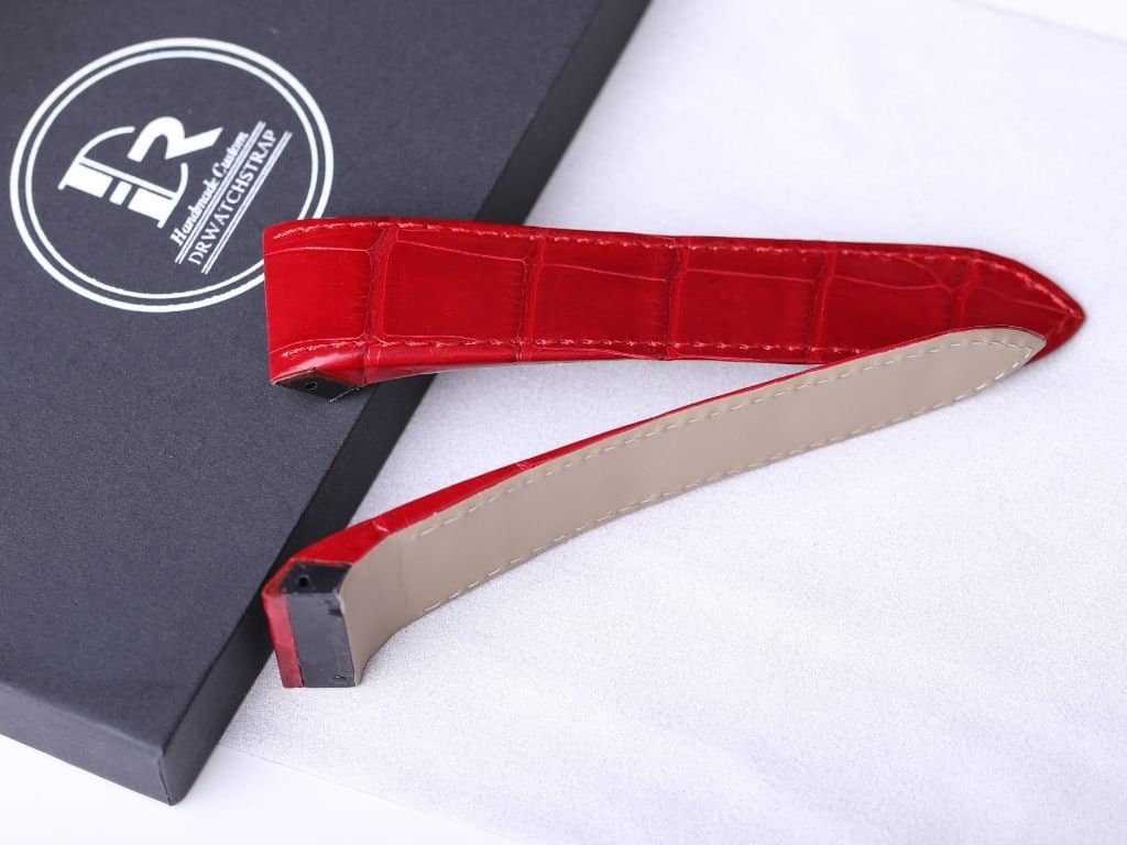 Custom Cartier Santos 100 red alligator leather watch band - Drwatchstrap
