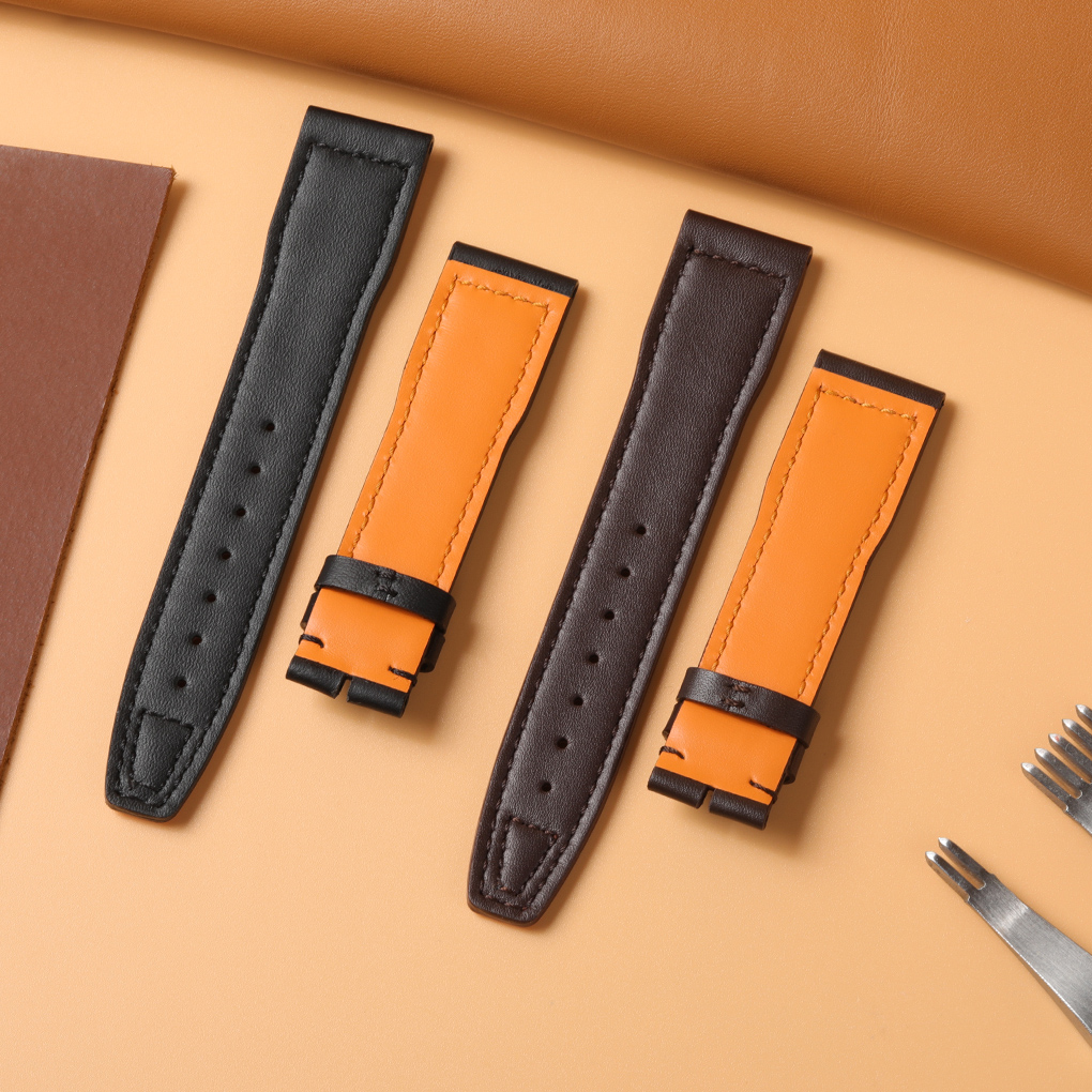 Custom black brown leather watch band replacement for IWC with the premium calfskin material