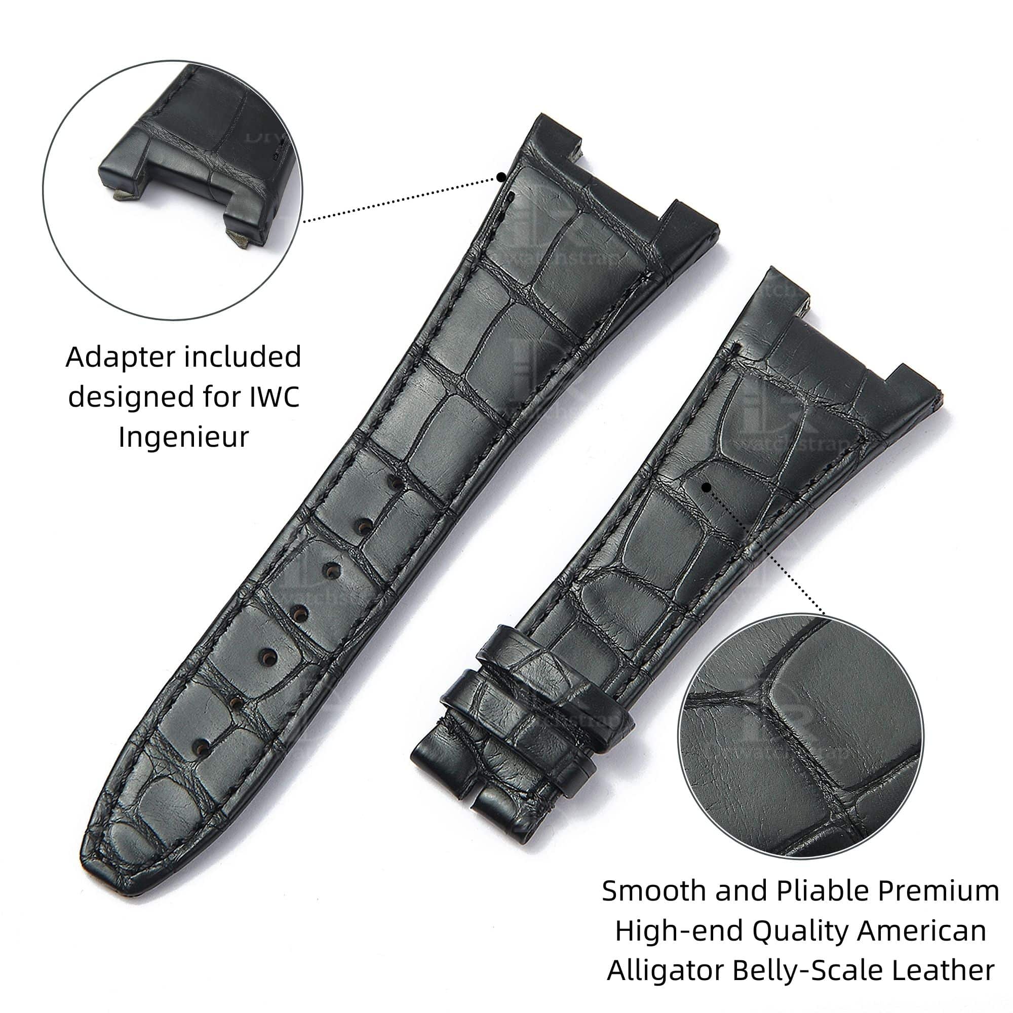 Replacement lady IWC Ingenieur Black Alligator leather watch band
