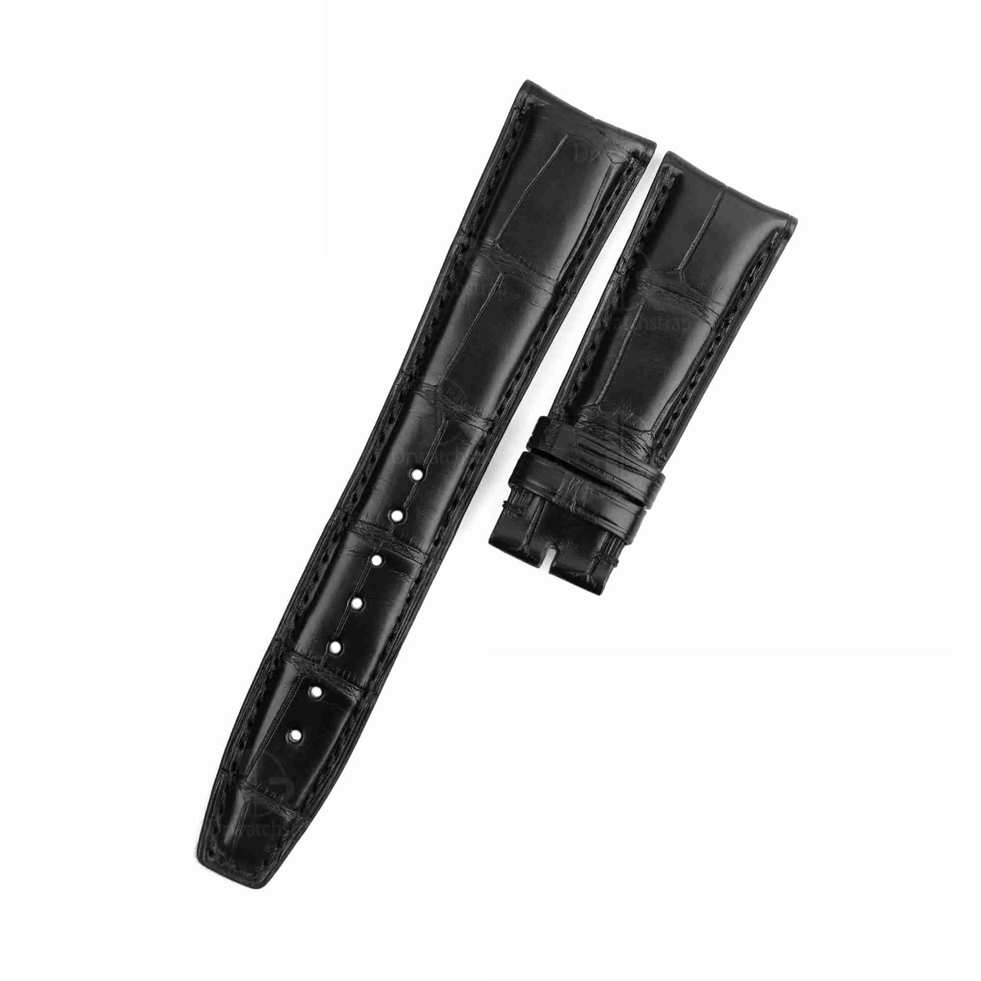 22mm replacement black leather watch band curved end fit for IWC Portuguese strap