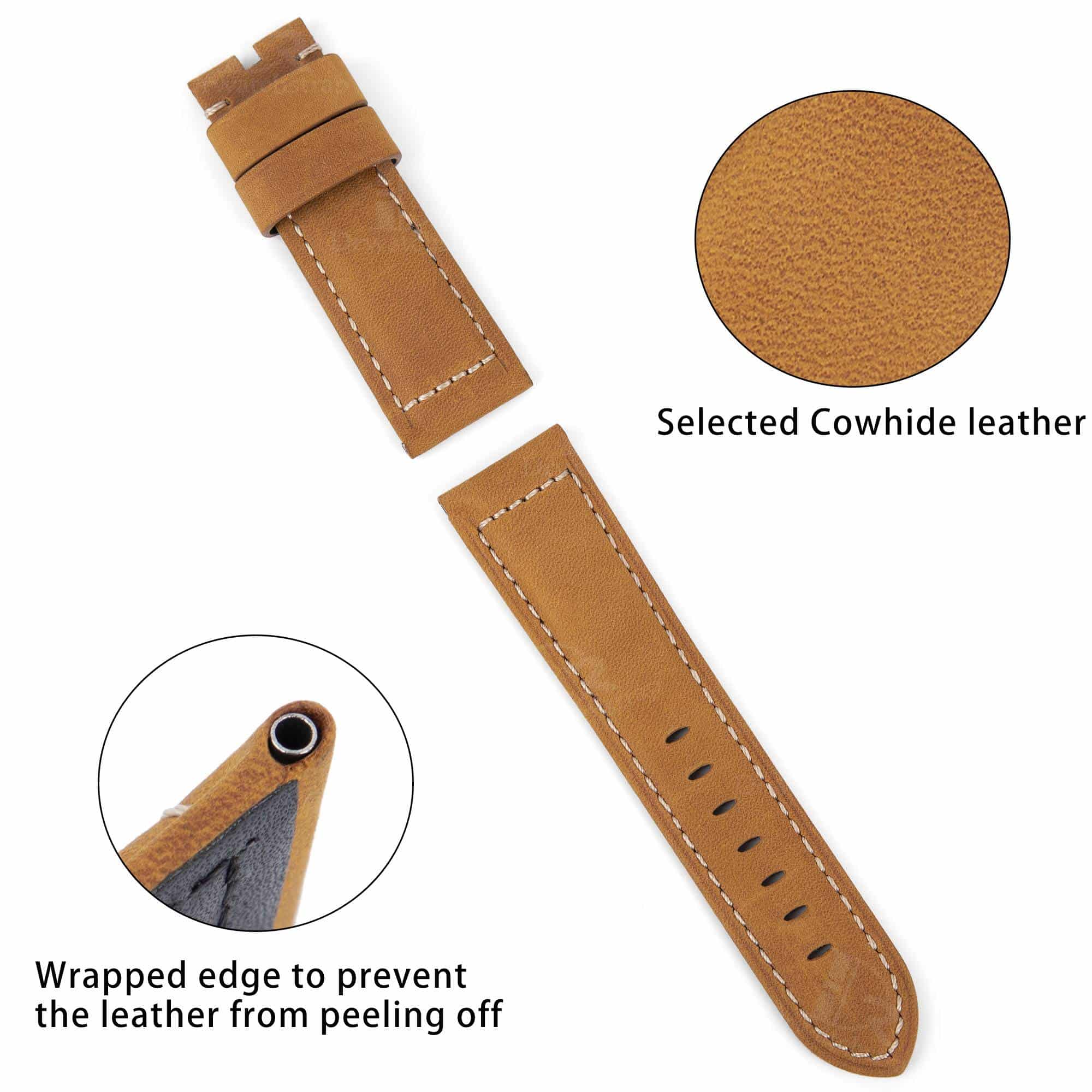 Premium custom best aftermarket calfskin material brown Panerai 22mm leather strap & watch band replacement OEM handmade for Panerai Luminor Radiomir luxury watches from DR Watchstrap online - Shop the wholesale and retail genuine calf leather watch straps and watch bands at a low price