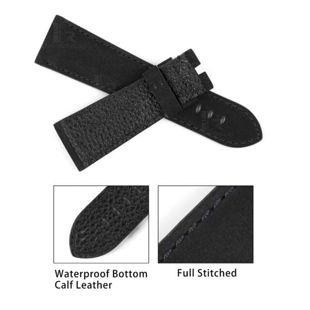 Custom OEM Premium calf material black leather Panerai strap 24mm 26mm 22mm & watch band replacement for Panerai Luminor Due Radiomir luxury watches for sale - Shop the best quality calfskin watch straps and watch bands from DR Watchstrap online at a low price