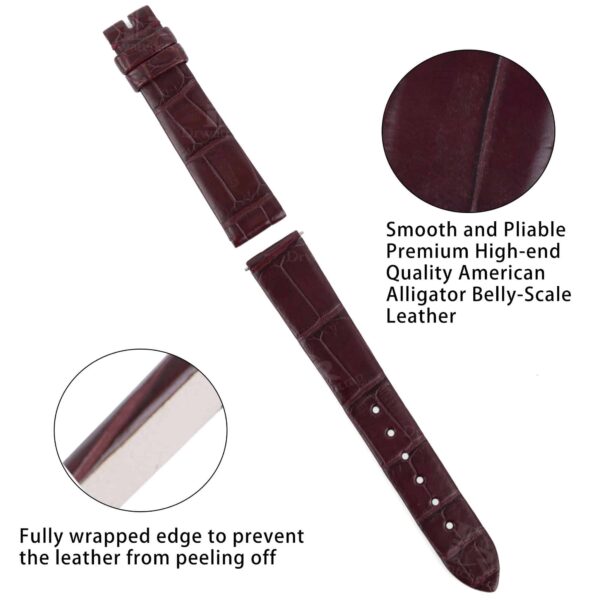Handmade Jaeger Lecoultre alligator strap - jlc leather band Burgundy handmade replacement 14mm 16mm