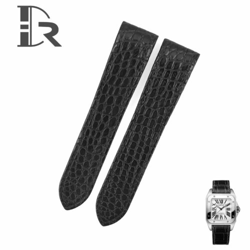 Custom best quality Alligator Round-scale Cartier de Santos Black leather watch strap and watch band for Cartier Santos 100 Midsize Medium Large Chronograph XL size watch - Shop genuin handmade watchbands online