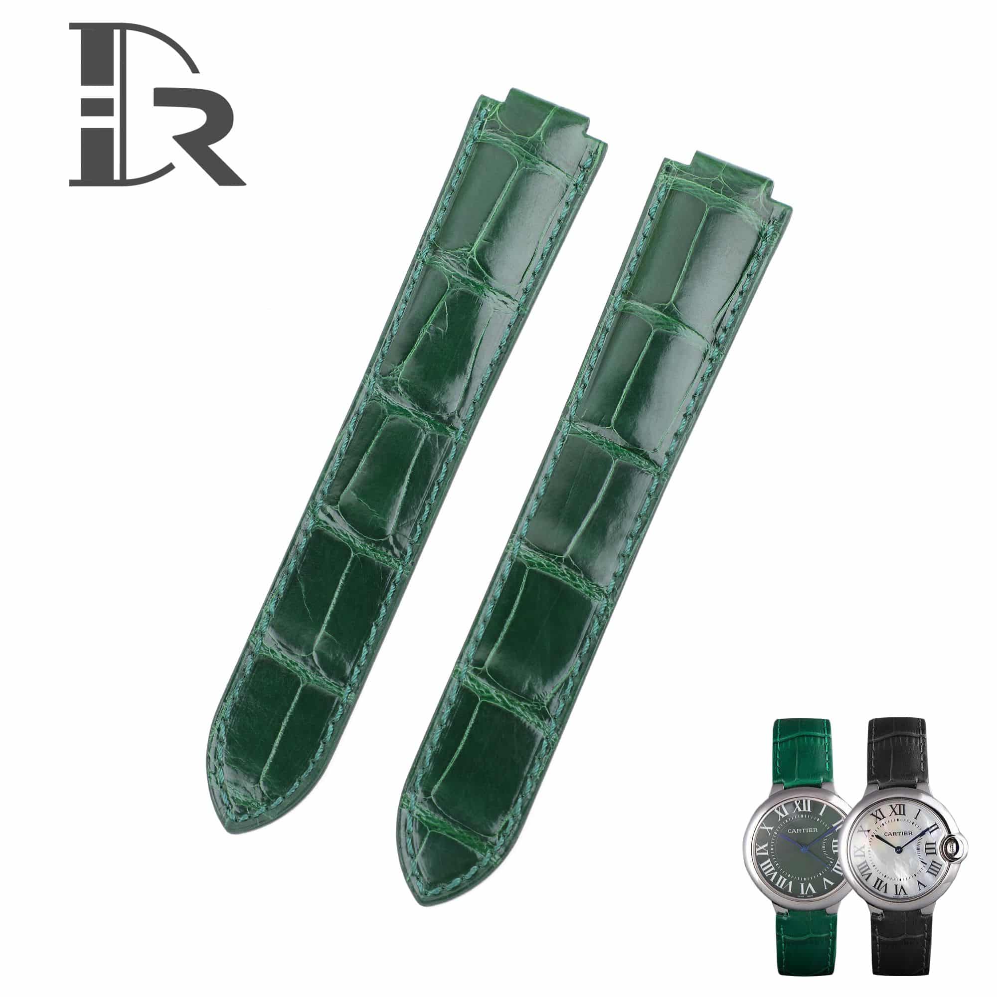 Genuine custom green alligator leaher strap and watch band replacement for Cartier Ballon bleu watches - OEM high-end quality watch bands online at a low price