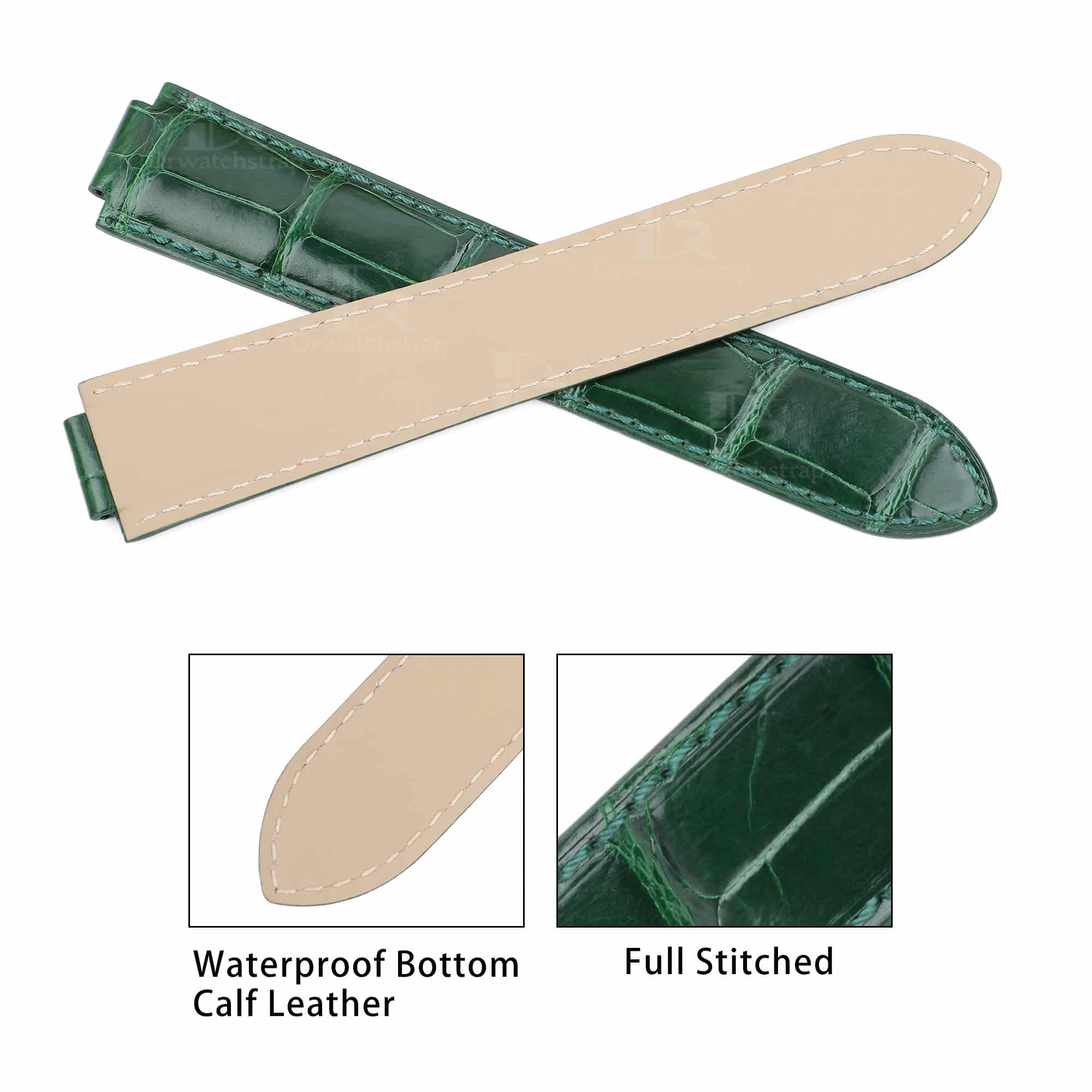 Genuine premium custom American Alligator Belly-scale Green leather watch strap & watch band replacement for Cartier Ballon Bleu Lady Medium Men Large Chronograph Cartier watches online - Buy and shop the high-end best quality straps and watchbands from dr watchstrap at a low price