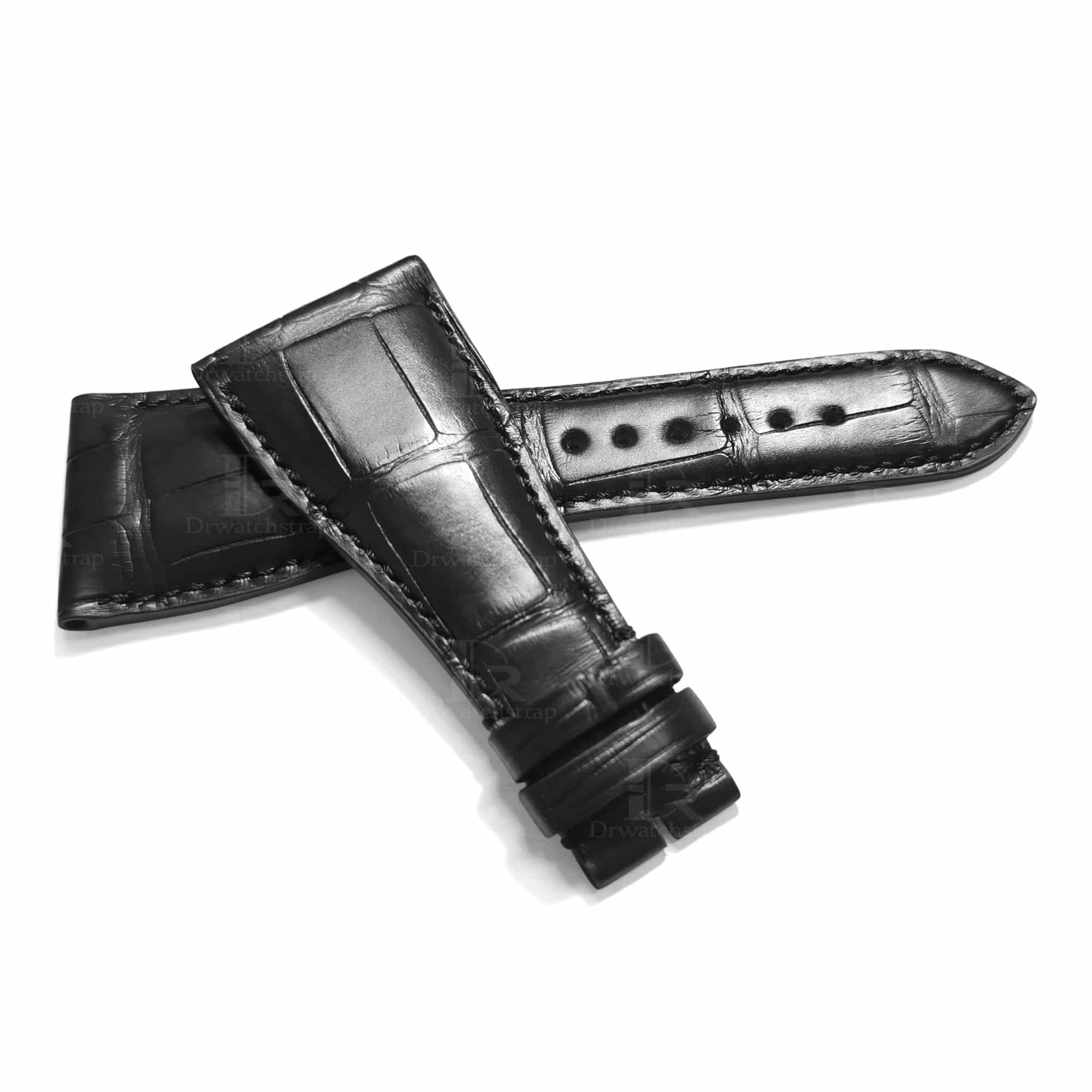 Roger Dubuis watch straps for sale, Replacement Black American Alligator Leather strap for Roger Dubuis Golden Square watch, Handmade OEM lug size 30mm