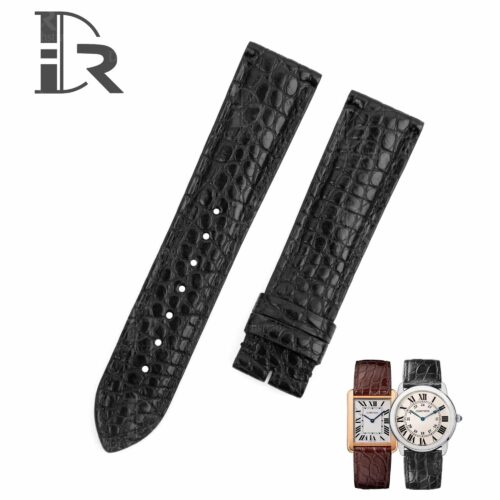 Best quality genuine handmade black alligator round-scale Cartier Tank Ronde Solo leather strap and watch band replacement online for Cartier Ronde & Tank Solo, American tank, France tank, Must, Ronde, Cle de, and more watches - custom aftermarket watch bands OEM