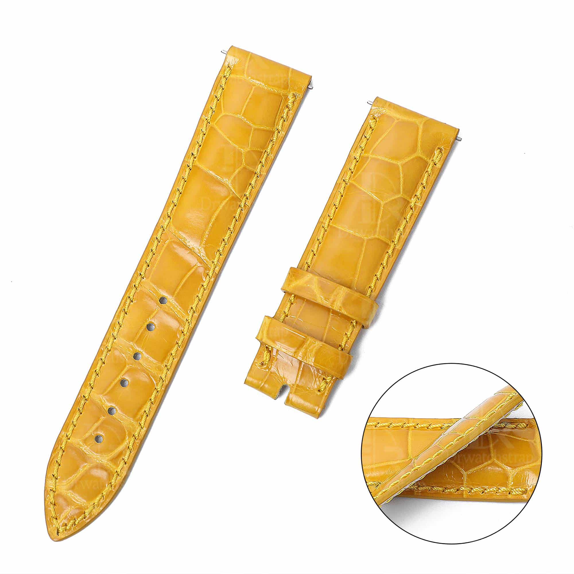 Handmade replacement Yellow Leather watch strap for Franck Muller Crazy Hour diamond watch