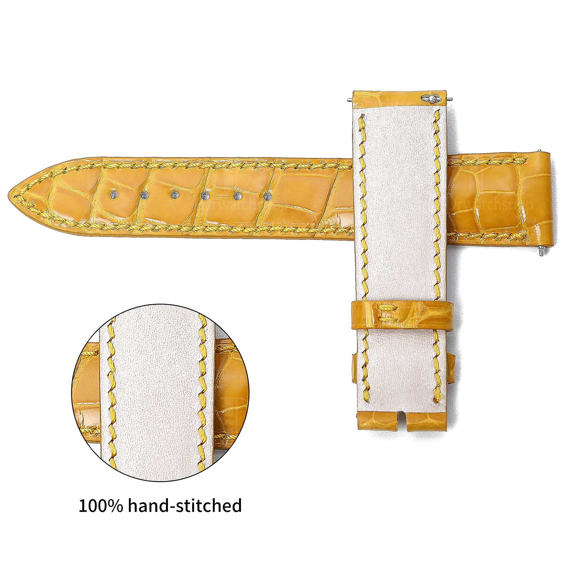 Handmade replacement Yellow Leather watch strap for Franck Muller Crazy Hour diamond watch