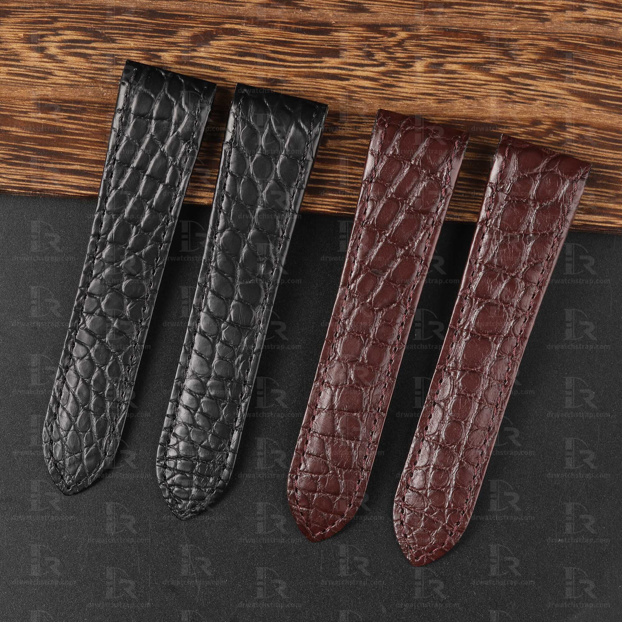 Custom best quality Alligator Round scale Cartier de Santos Brown leather watch strap and watch band for Cartier Santos 100 Midsize Medium Large Chronograph XL size watch - Shop genuin ha (3)