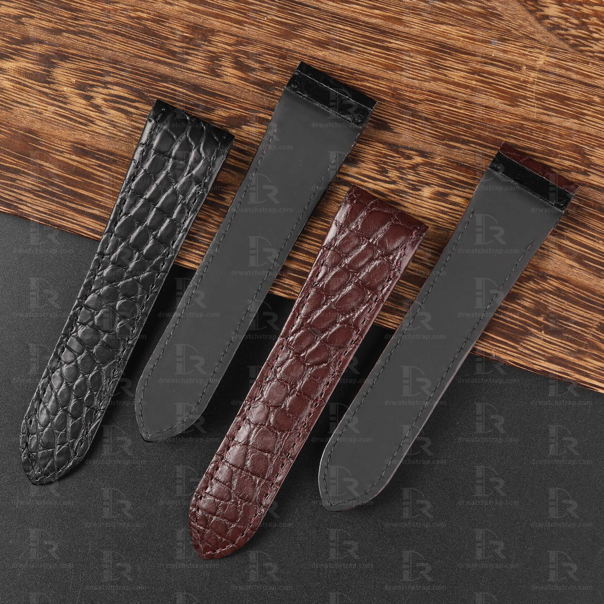 Custom best quality Alligator Round scale Cartier de Santos Brown leather watch strap and watch band for Cartier Santos 100 Midsize Medium Large Chronograph XL size watch - Shop genuin ha (4)