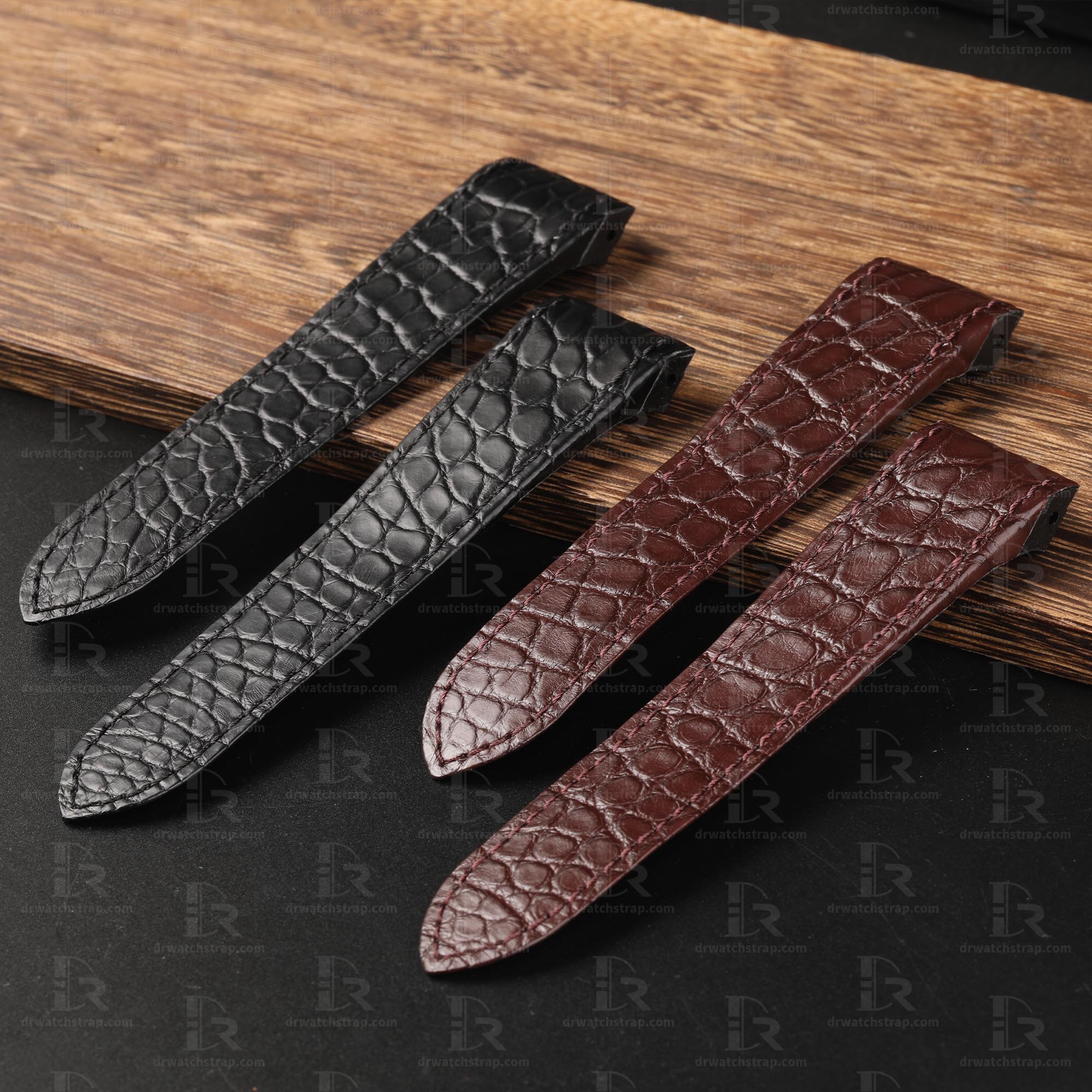 Custom best quality Alligator Round scale Cartier de Santos Brown leather watch strap and watch band for Cartier Santos 100 Midsize Medium Large Chronograph XL size watch - Shop genuin ha (5)