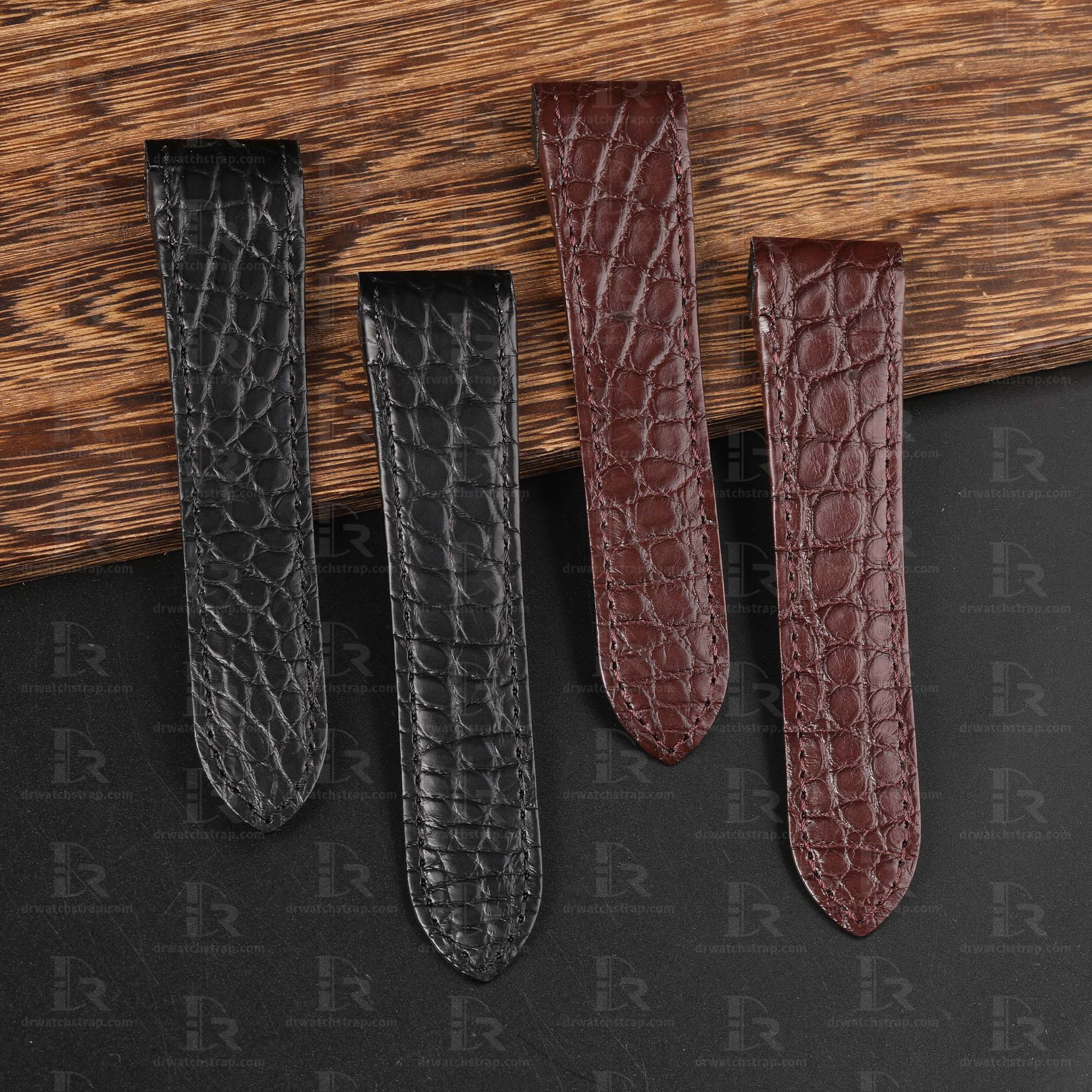 Custom best quality Alligator Round scale Cartier de Santos Brown leather watch strap and watch band for Cartier Santos 100 Midsize Medium Large Chronograph XL size watch - Shop genuin ha (6)