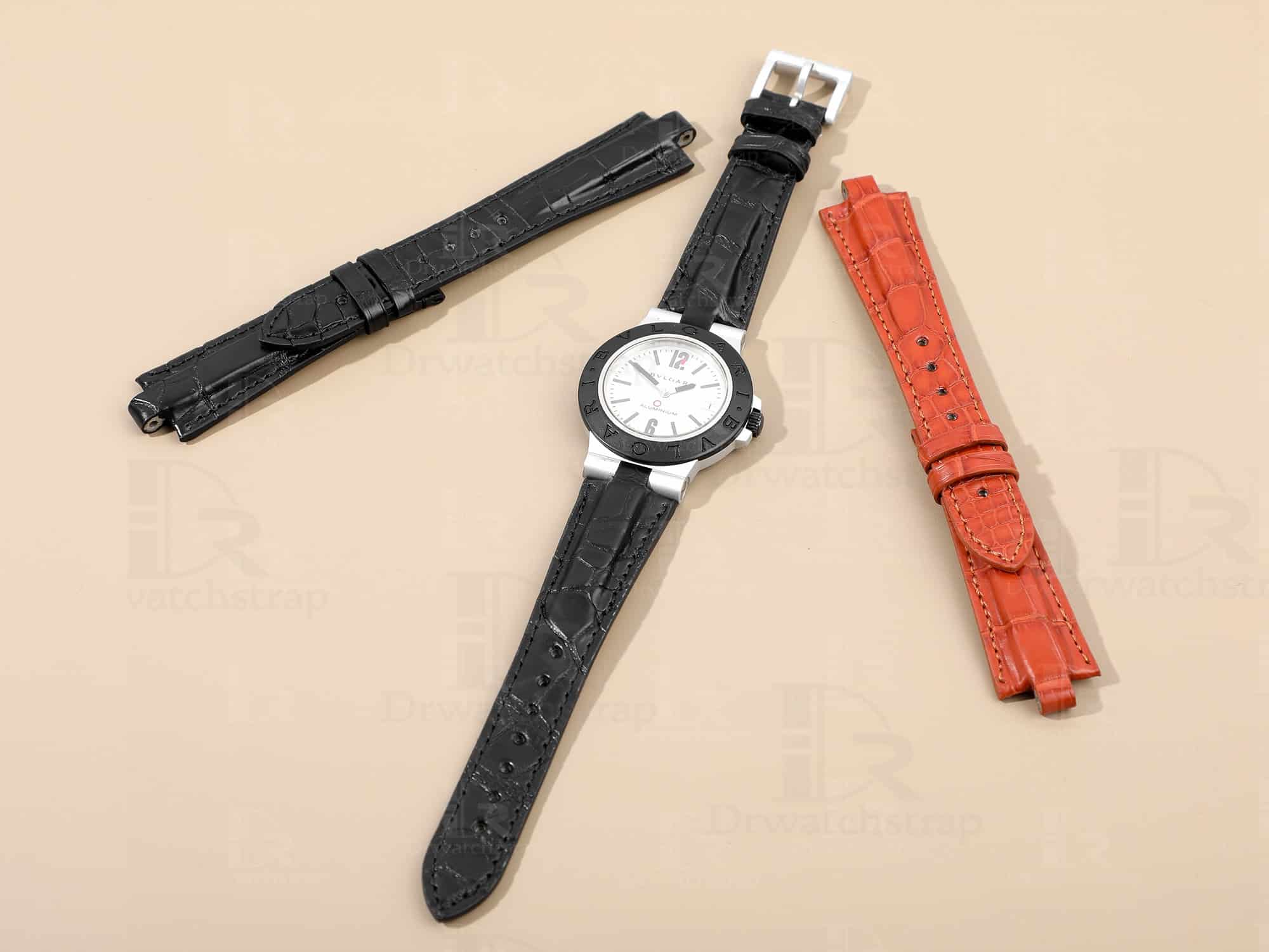 Genuine best quality Belly-scale black brown alligator crocodile custom Bvlgari leather watch strap & watch band replacement for Bvlgari Diagono Aluminium AL38A L3276 mens and women's luxury watch - OEM aftermarket high-end straps and watchbands online at a low price from dr watchstrap